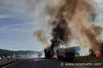 Un poids lourd prend feu sur l'A8, la circulation toujours coupée en direction de Nice