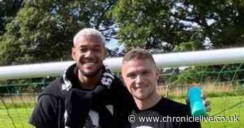 Newcastle United's Joelinton and Kieran Trippier in crowd as sons' football team win