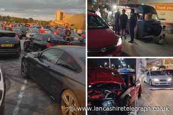 Huge crowds at car meet in B&Q car park in Blackburn