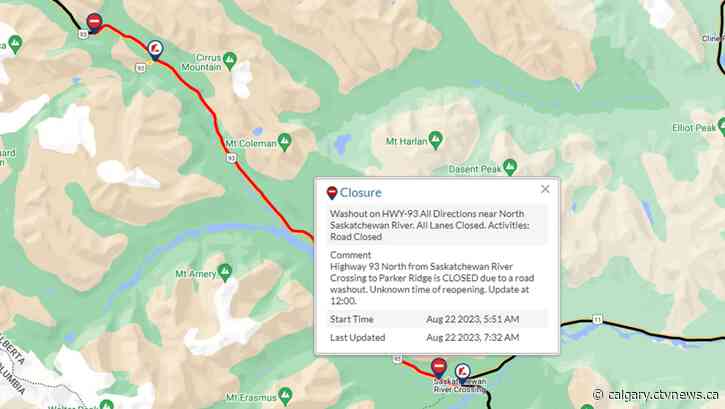 Alberta's Highway 93 washed out north of Saskatchewan River Crossing