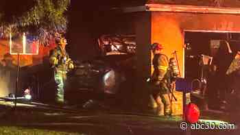 Fire breaks out at Clovis home after car crashes into garage
