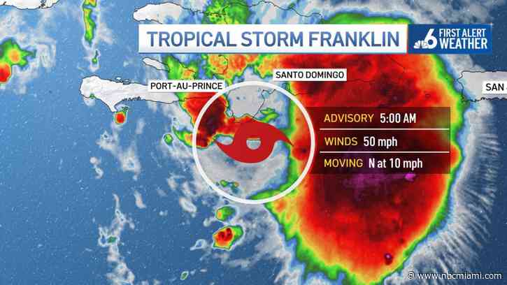 Tropical Storm Franklin nears Haiti and the Dominican Republic, bringing fears of floods, landslides