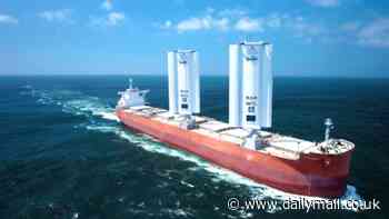 Wind-powered cargo ship sets sail with groundbreaking metal 'wings'