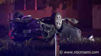 Driver hospitalized, car destroyed in rollover hit-and-run crash in Miramar
