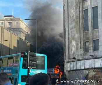Bus goes up in flames in Liverpool city centre