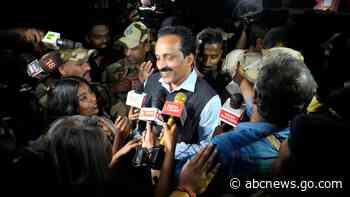 India's lunar rover goes down a ramp to the moon's surface and takes a walk