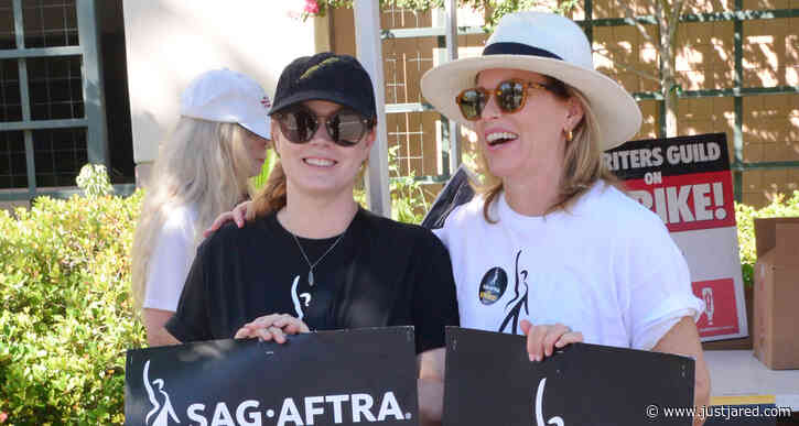 Amy Adams References Her Movie 'Arrival' with 'Human' Sign at SAG-AFTRA Strike Picket Line with Elizabeth Banks