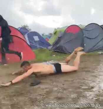 Watch festivalgoers enjoying the muddy conditions at Creamfields 2023