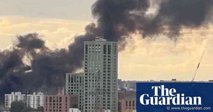 Plumes of smoke seen as fire breaks out at east London business centre – video