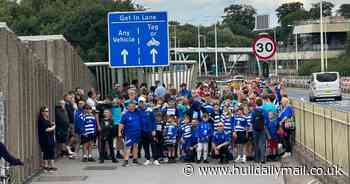Sea of blue and white crosses Humber Bridge as Hull football club launches fundraiser