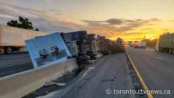 Several lanes of Hwy. 401 closed after transport truck collides with three other vehicles east of Toronto