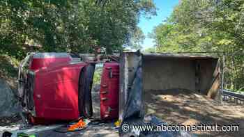 Dump truck rollover crash closes road in Stratford