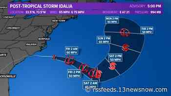 Idalia forecast: post-tropical storm moves out from North Carolina, Virginia