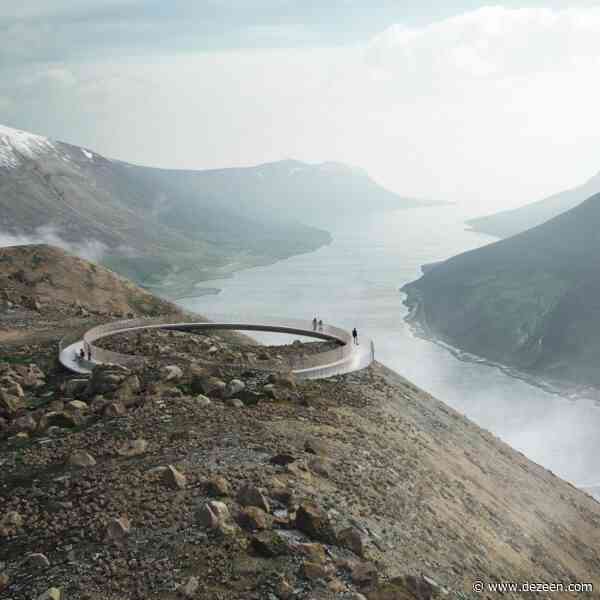 Cantilevered Ring of Bjólfur viewpoint to overlook Icelandic fjord