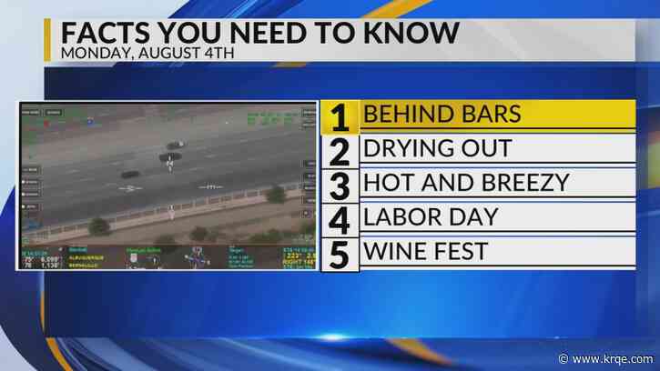 KRQE Newsfeed: Car chase across Albuquerque, River drying out, Hot and breezy weather, Labor Day closures, Wine Fest