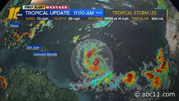 Lee strengthens into a hurricane as it continues track west, nearing U.S. East Coast