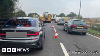 Empty school bus catches fire on A45 in Northamptonshire