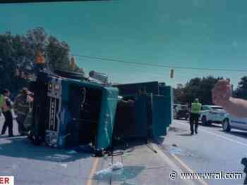 Overturned garbage truck blocks multiple lanes of NC-98 in Wake Forest