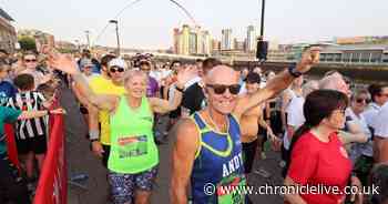 Sir Mo Farah starts runners off on the Great North 5K on Newcastle Quayside