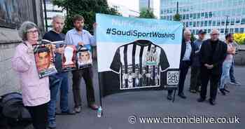 NUFC Fans Against Sportswashing protest Saudi Arabia football friendly at St James' Park