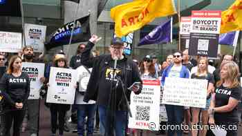 Steps from TIFF, striking actors, writers rally at Canadian offices for Amazon, Apple