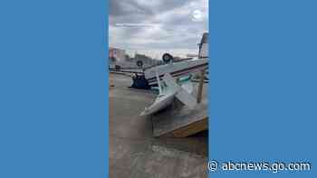 WATCH:  Small plane flips over at Louisiana airport amid severe weather