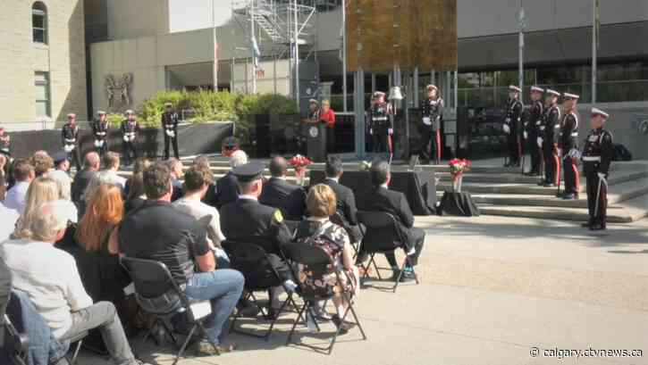 Highest-ever number of names added to Calgary's list of fallen firefighters at 2023 memorial service
