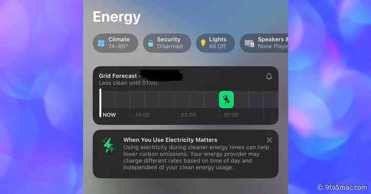 Grid Forecast in Home app shows when you can use clean energy