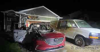 Vehicle destroyed, garage damaged in suspicious fire in Red Deer