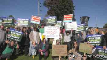 Protestors rally against privatization, Greenbelt scandal at Markdale Hospital's grand opening
