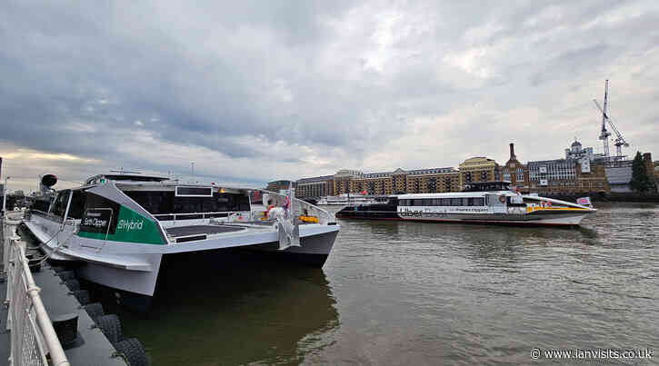 Battery powered Thames Clipper boats arriving in London
