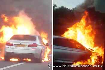 Car sets on fire near Dartford Tunnel Crossing with miles of traffic