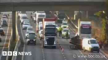 A14 reopens after car ends up on its roof