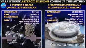 NASA's 'asteroid autumn': MailOnline delves into a trio of exciting missions - from visiting a '$10,000 QUADRILLION space rock' to retrieving a sample from a 4.5 billion-year-old rock that could reveal how life on Earth began