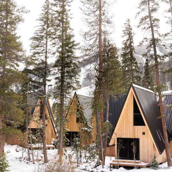 Skylab arranges series of A-frame Colorado cabins in snowflake-like pattern
