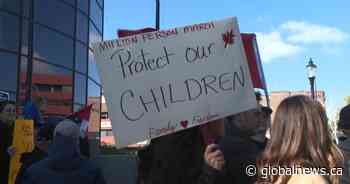 1 Million March 4 Children at Lethbridge city hall met with counter protest