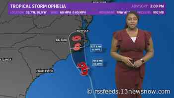 VIDEO: Tropical Storm Ophelia moves toward Virginia, North Carolina
