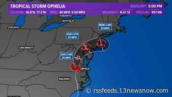 Post Tropical Storm Ophelia moves through Virginia