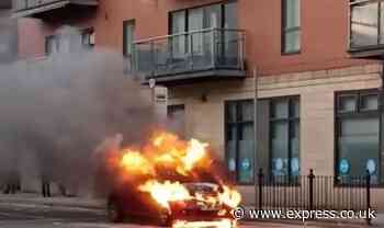 Horror fire engulfs Fiat 500 in middle of busy road sparking panic in major city centre