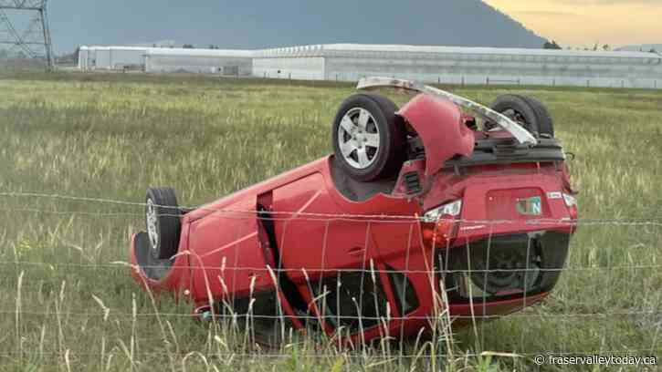 Patient hospitalized after vehicle overturns on Lickman Road in Chilliwack