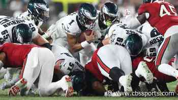 Eagles' Dallas Goedert admits he was pulling Jalen Hurts on 'tush push' TD in win over Buccaneers