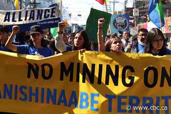 Thousands gather to protest mining activity on Anishnaabe territory in northwestern Ontario