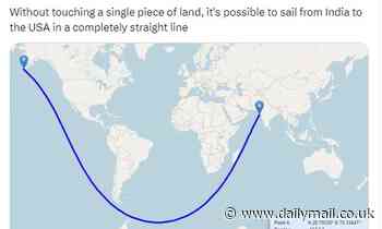 Mind-boggling map reveals how it's possible to sail from India to the USA in a completely straight line