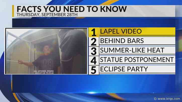 KRQE Newsfeed: Lapel video, Behind bars, Warm temperatures, Statue postponement, Eclipse party
