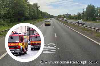 Two fire engines rush to vehicle fire on M65 near Burnley