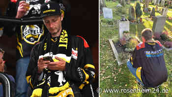 Der radelnde Eishockeyfan André Derksen: In Aising am Grab des Krefelder Meister-Torhüters