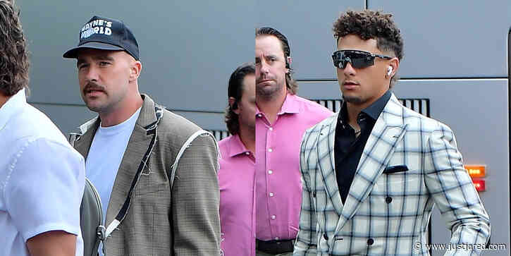 Travis Kelce Spotted Arriving in N.J. with Patrick Mahomes Ahead of Sunday's Big Game