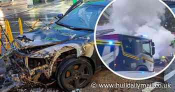 Dramatic scenes as car bursts into flames at Hull petrol station