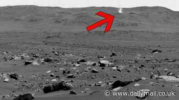 NASA's Perseverance Mars rover captures a 1.2 mile-high ghostly 'dust devil' as it moves across the surface of the Red Planet