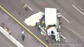 2 lanes blocked after box truck rolls over on the Florida's Turnpike